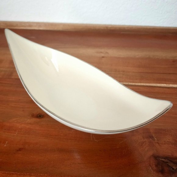 Lenox Olympia Nut Dish cream silver trim 1960s vintage danish modern style - Picture 2 of 9